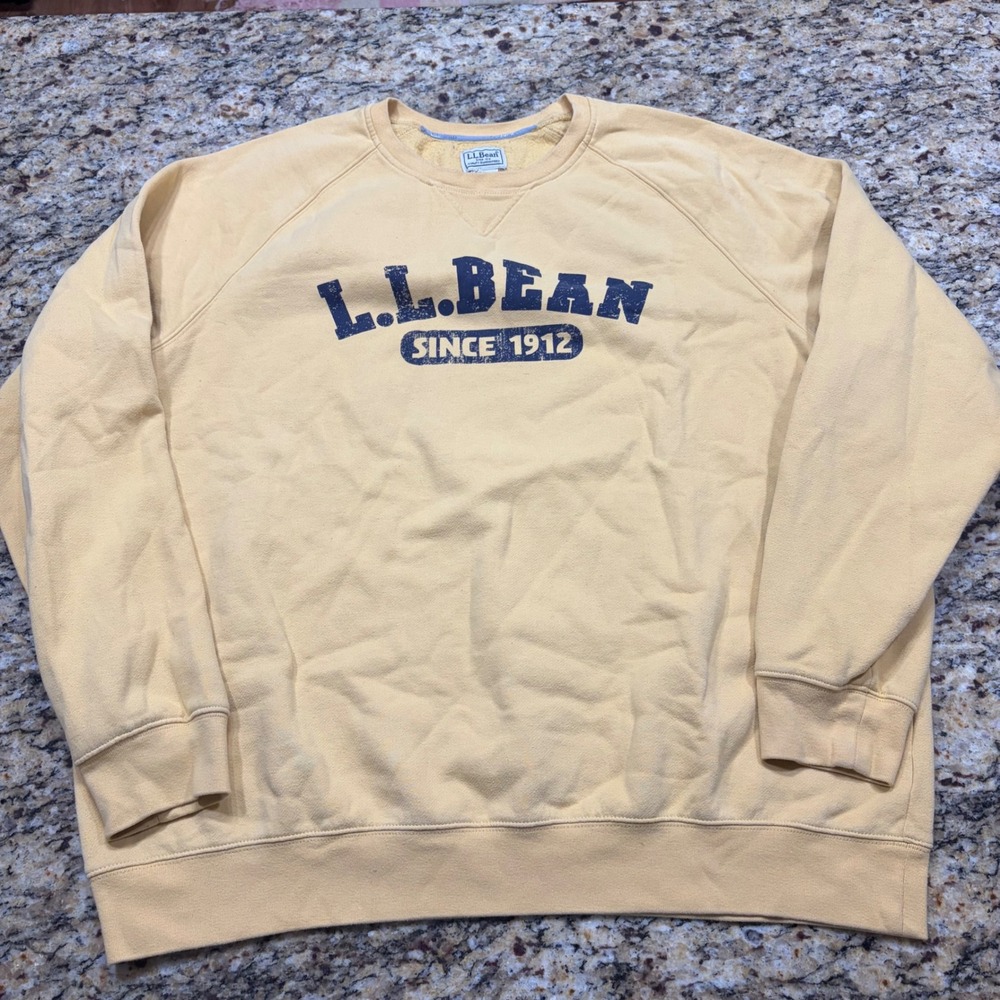 LL Bean Mens XXL Tall Yellow Graphic Pullover Sweatshirt v